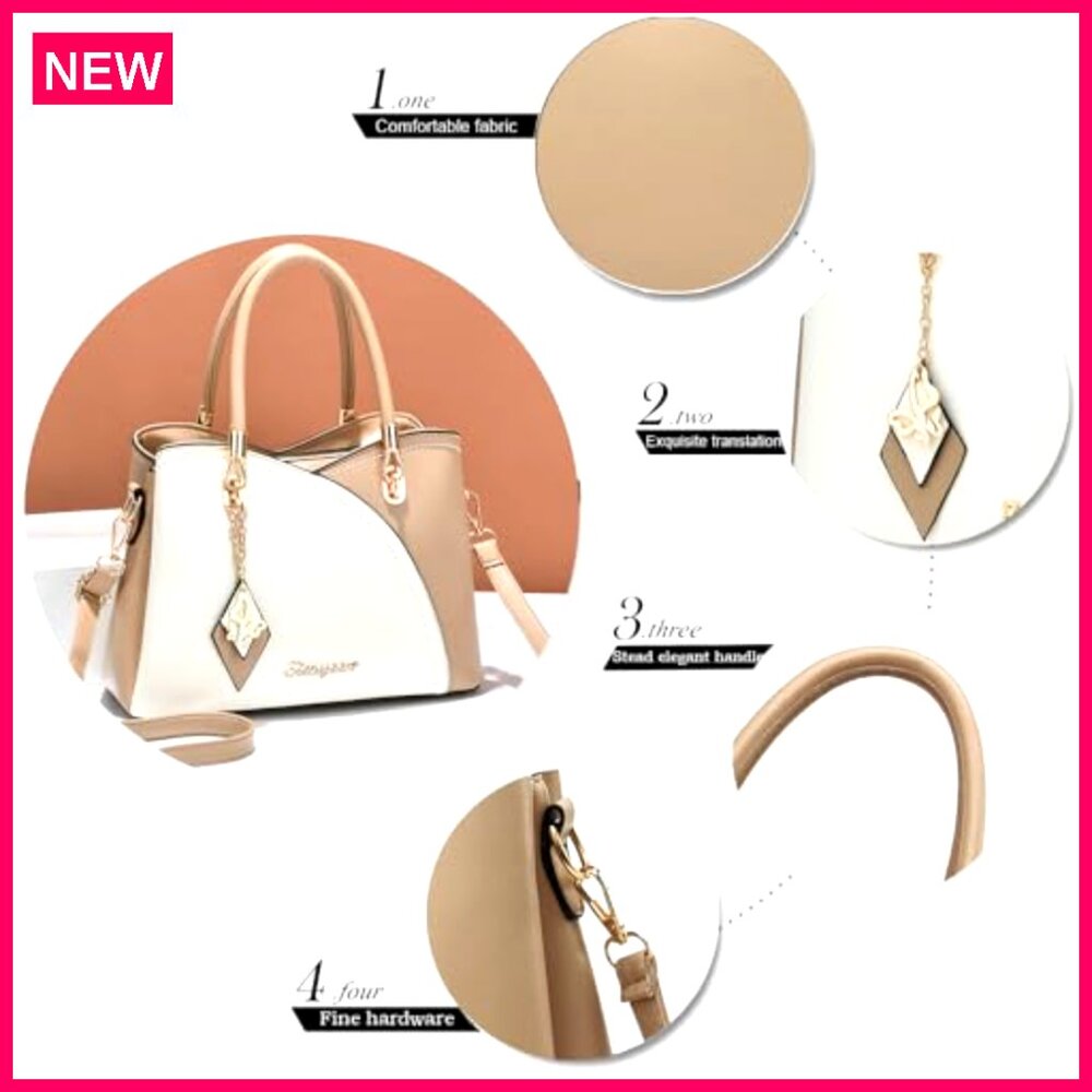 Synthetic Leather Tote Satchel Shoulder Bag with 6 Pockets - Picture 6 of 8